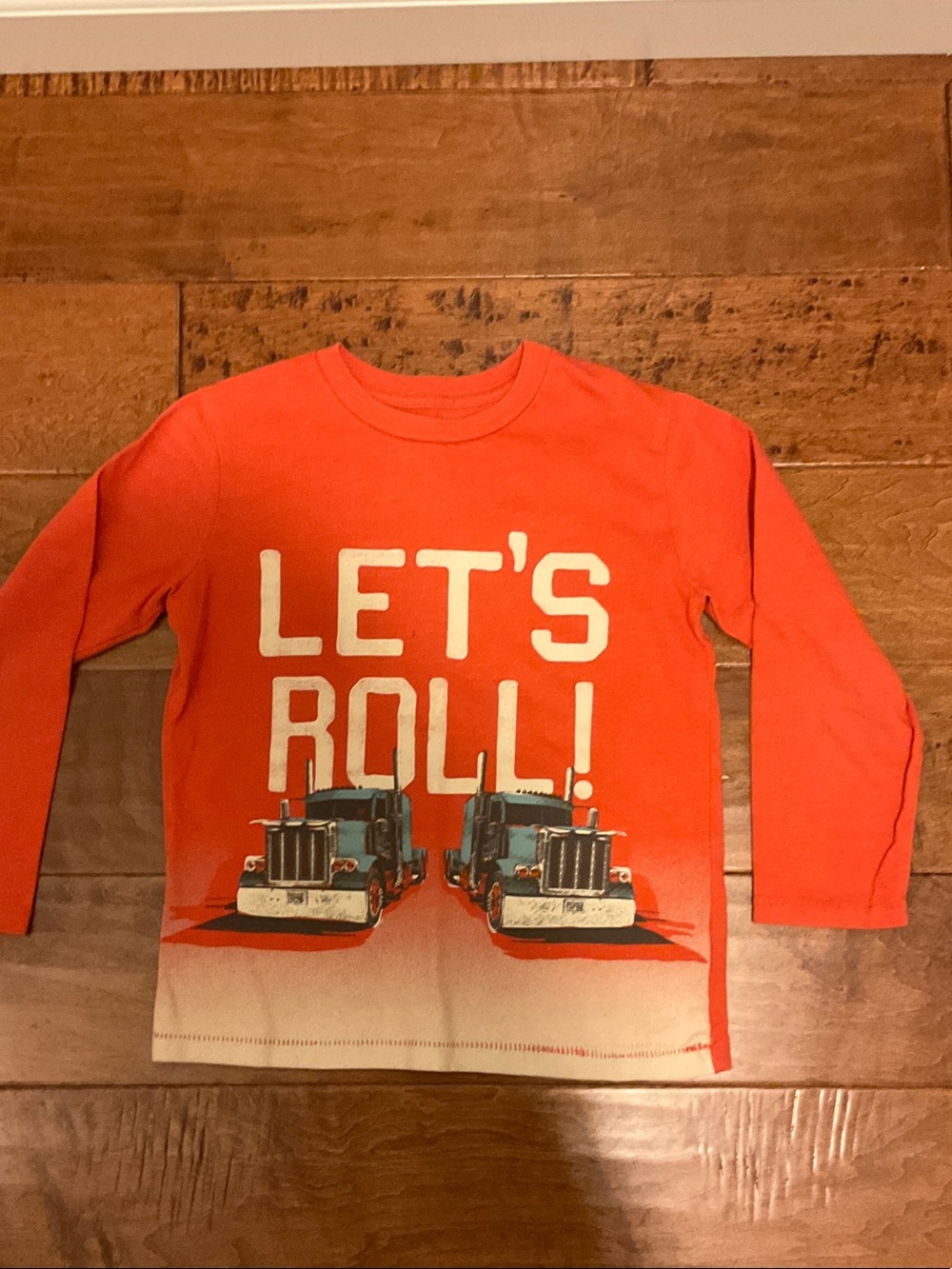 GAP Orange Long Sleeve Tee with Trucks "LET'S ROLL" Graphic